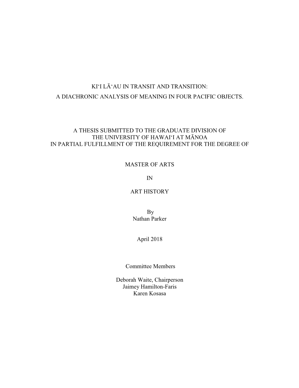 Kiʻi Lāʻau in Transit and Transition: a Diachronic Analysis of Meaning in Four Pacific Objects