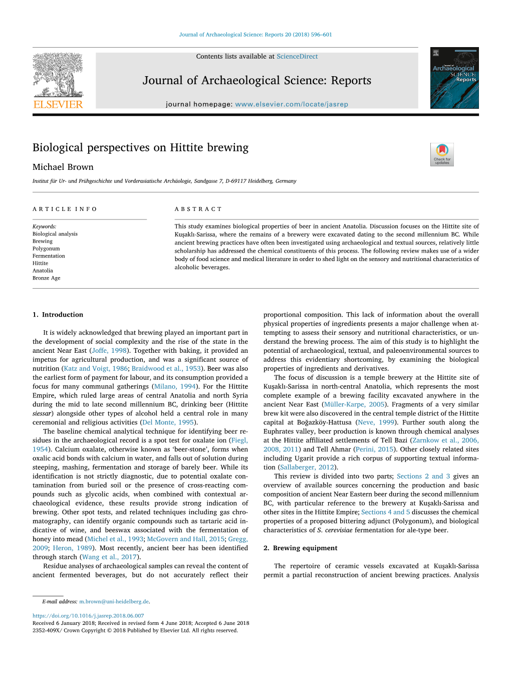 Biological Perspectives on Hittite Brewing T Michael Brown