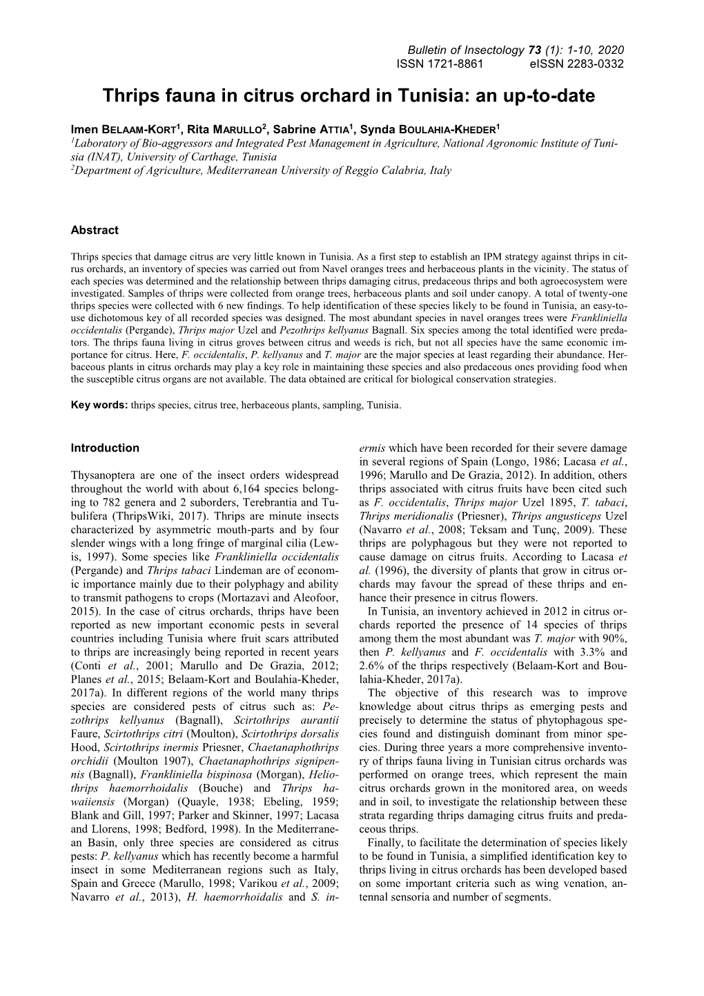 Thrips Fauna in Citrus Orchard in Tunisia: an Up-To-Date