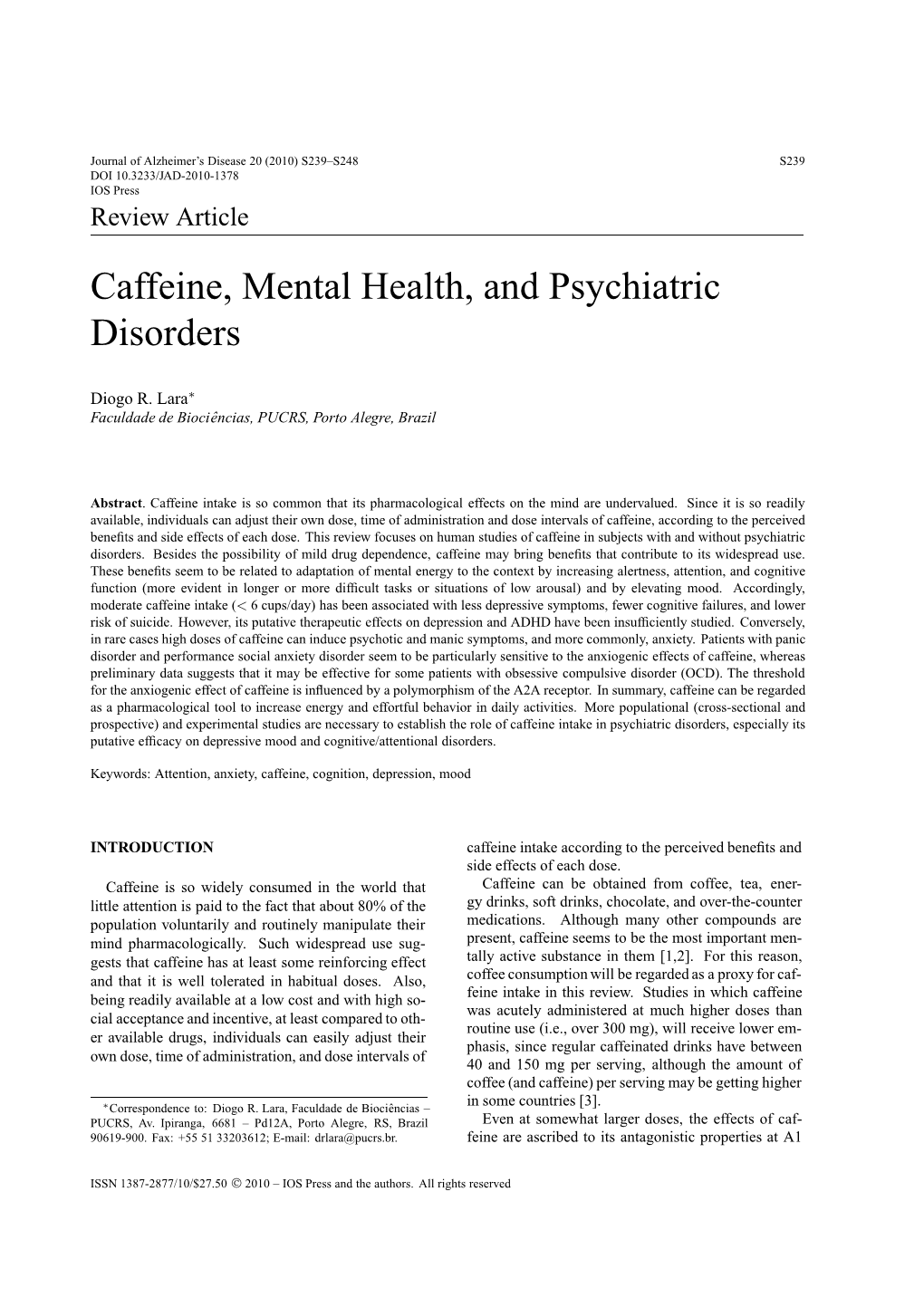 Caffeine, Mental Health, and Psychiatric Disorders