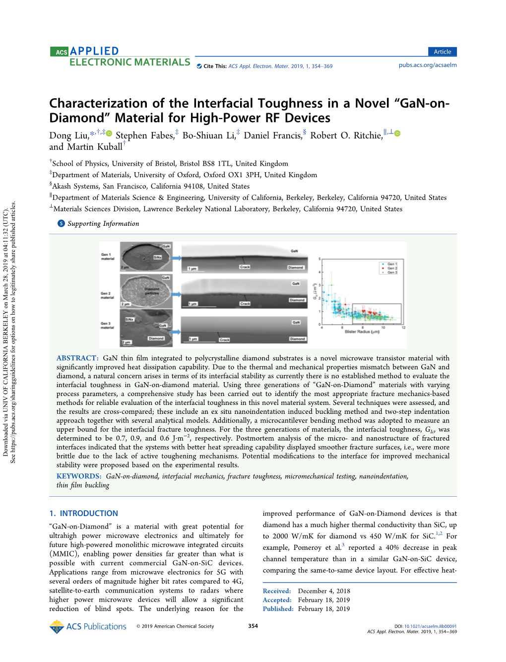 Characterization of the Interfacial Toughness in a Novel “Gan-On-Diamond” Material for High-Power RF Devices