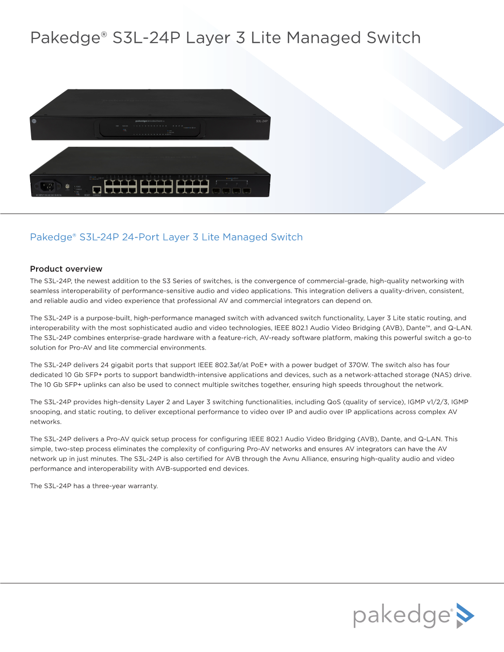 Pakedge® S3L-24P Layer 3 Lite Managed Switch