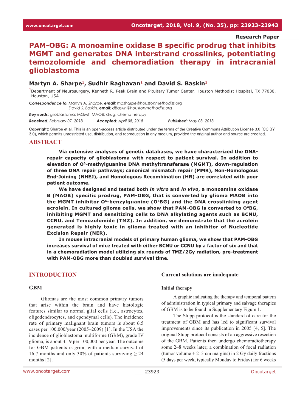 PAM-OBG: a Monoamine Oxidase B Specific Prodrug That Inhibits MGMT