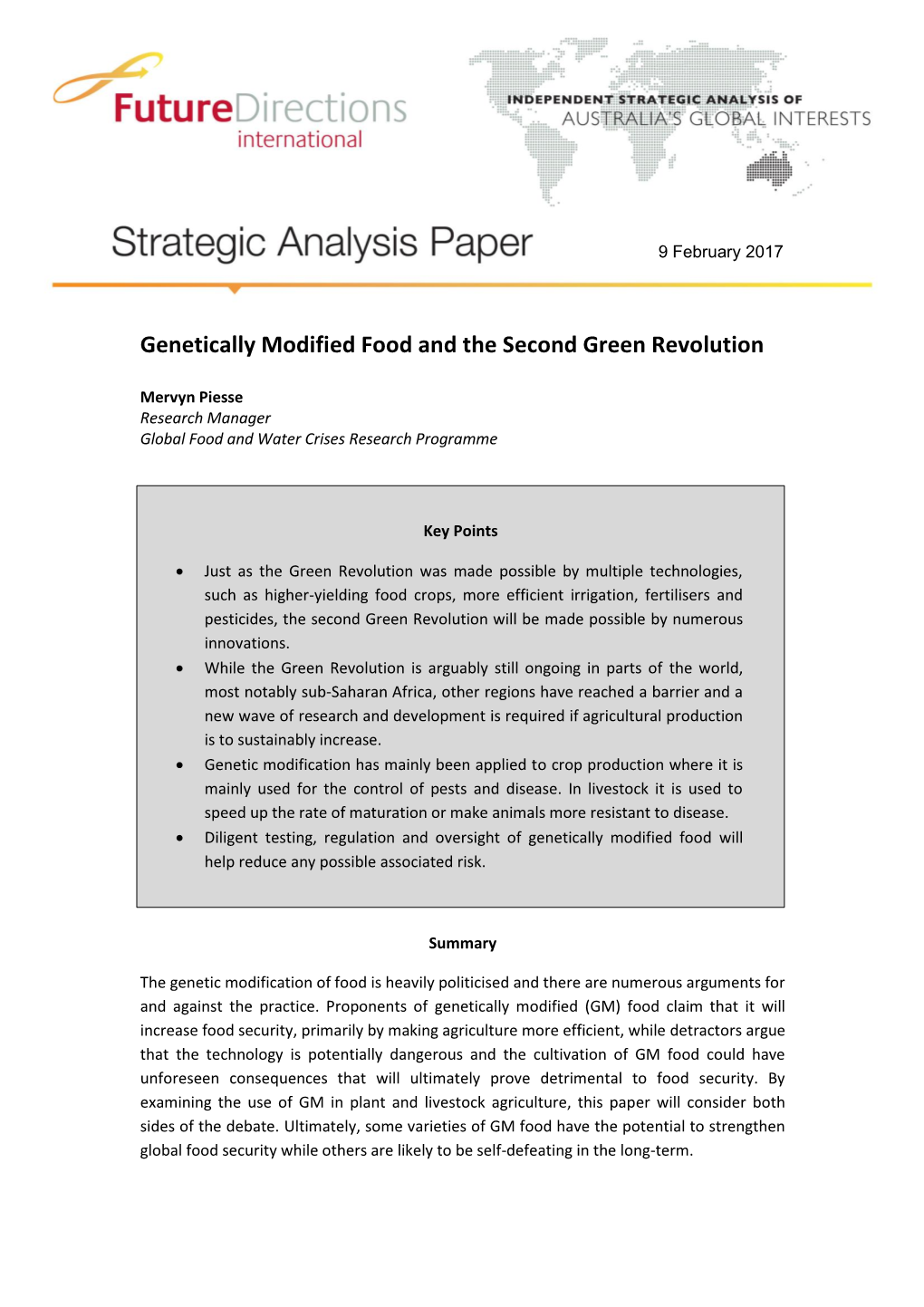 Genetically Modified Food and the Second Green Revolution