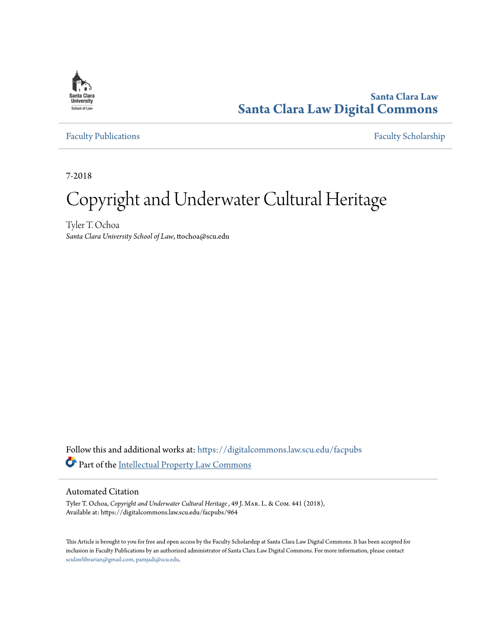 Copyright and Underwater Cultural Heritage Tyler T