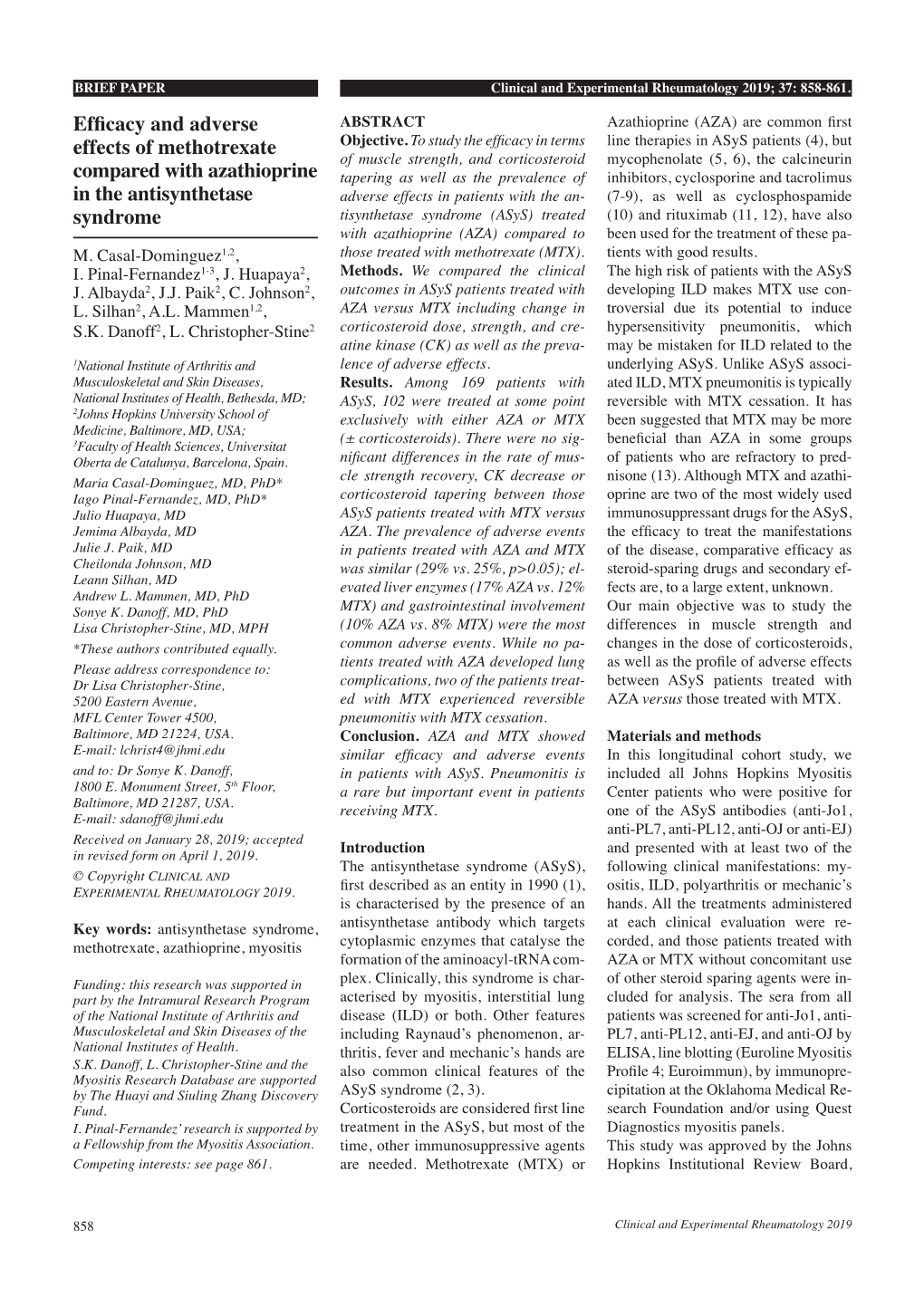 Efficacy and Adverse Effects of Methotrexate Compared With