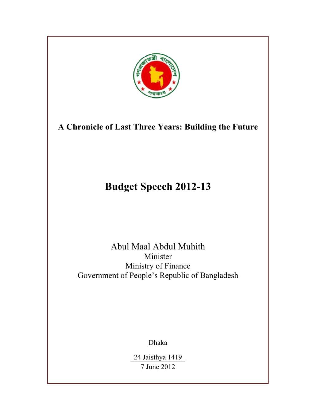 Budget Speech 2012-2013