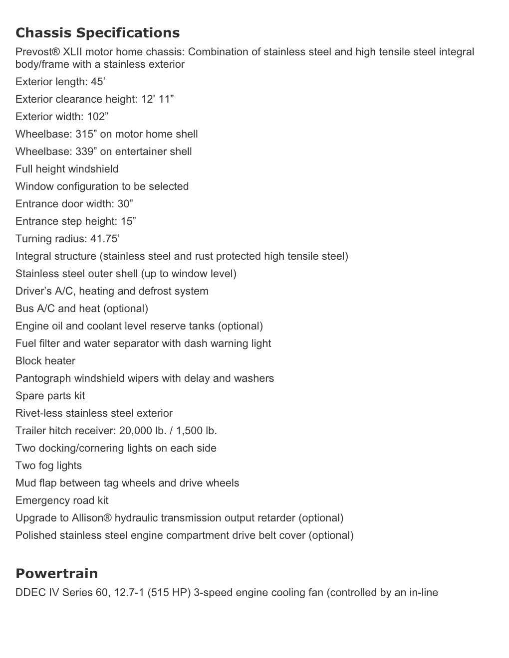 Chassis Specifications