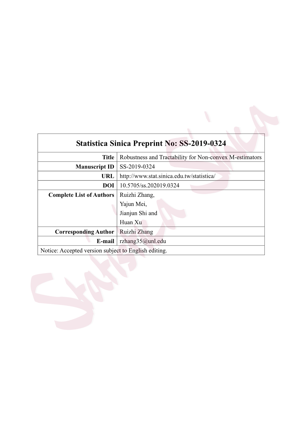 Statistica Sinica Preprint No: SS-2019-0324
