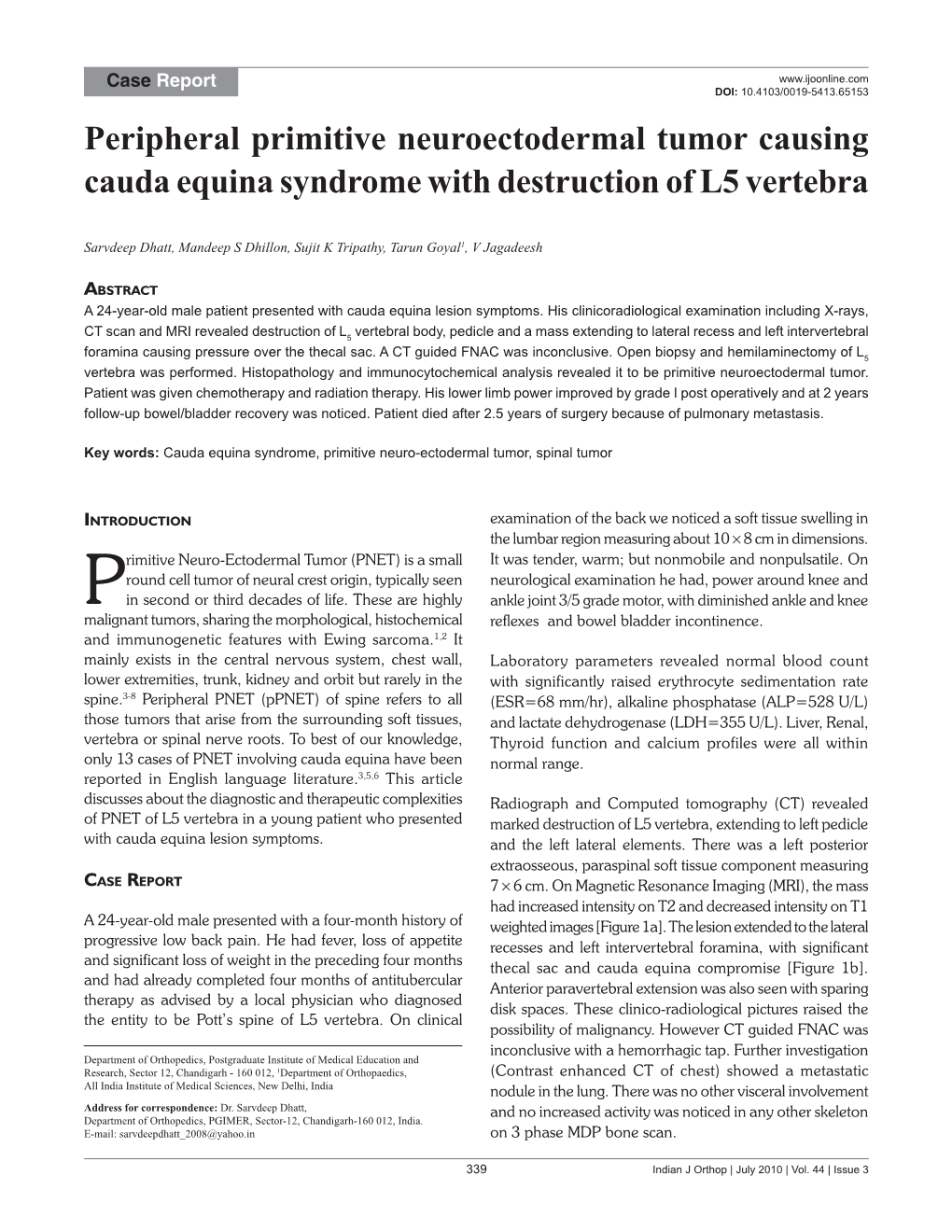 Peripheral Primitive Neuroectodermal Tumor Causing Cauda Equina Syndrome with Destruction of L5 Vertebra