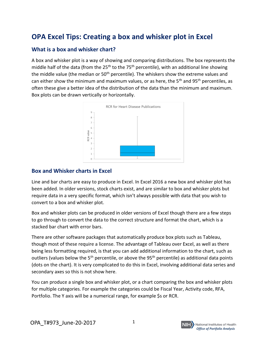 OPA Excel Tips: Creating a Box and Whisker Plot in Excel What Is a Box and Whisker Chart? a Box and Whisker Plot Is a Way of Showing and Comparing Distributions