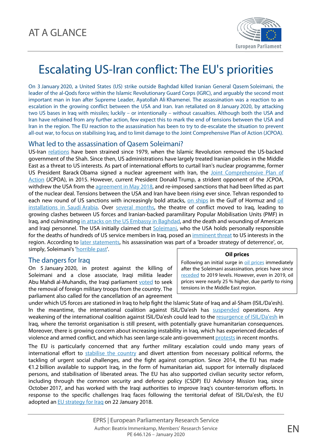 Escalating US-Iran Conflict: the EU's Priorities