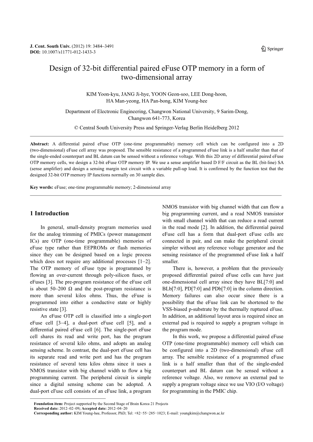 Design of 32-Bit Differential Paired Efuse OTP Memory in a Form of Two-Dimensional Array