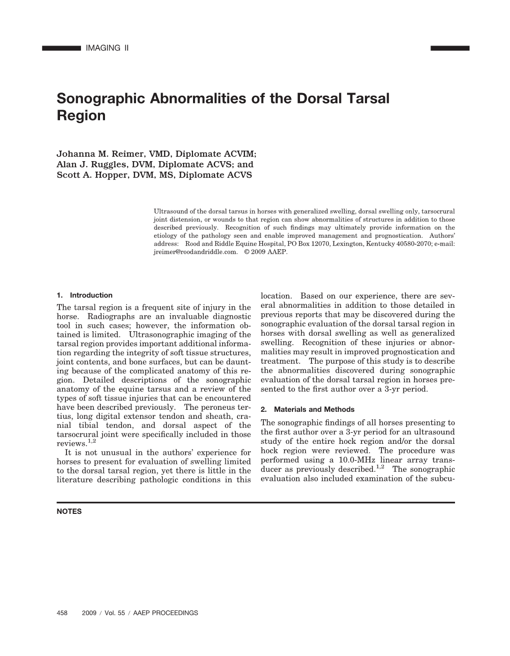 Sonographic Abnormalities of the Dorsal Tarsal Region