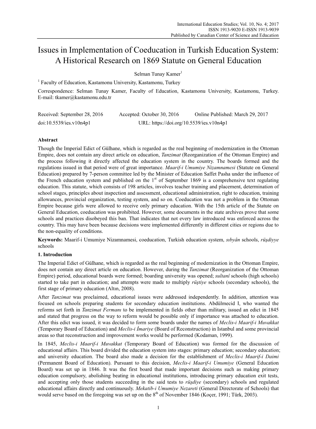 A Historical Research on 1869 Statute on General Education