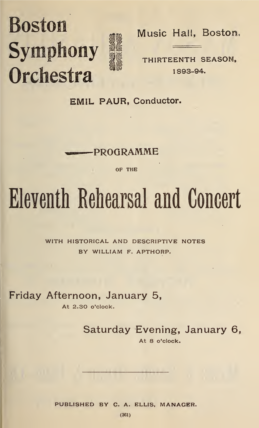 Boston Symphony Orchestra Concert Programs, Season 13, 1893-1894, Subscription