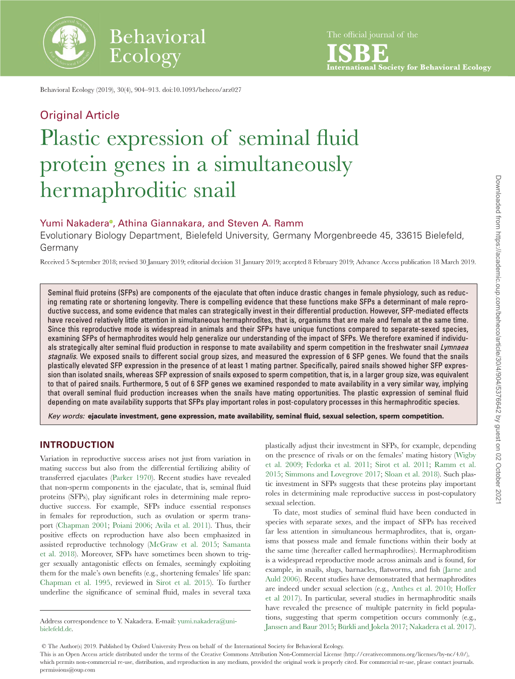 Plastic Expression of Seminal Fluid Protein Genes in a Simultaneously