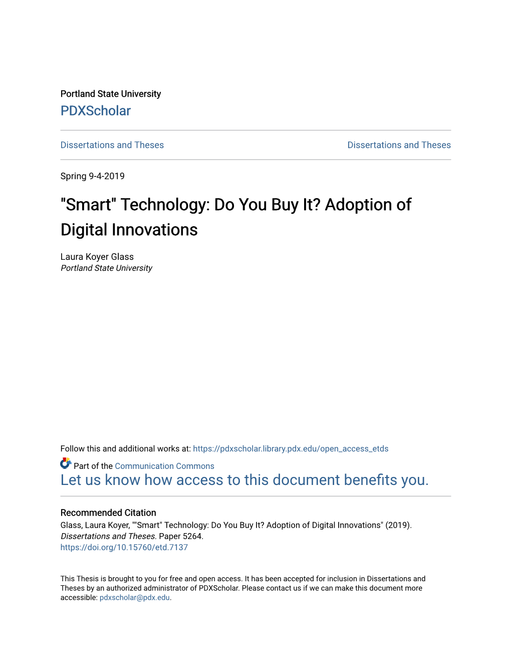 "Smart" Technology: Do You Buy It? Adoption of Digital Innovations