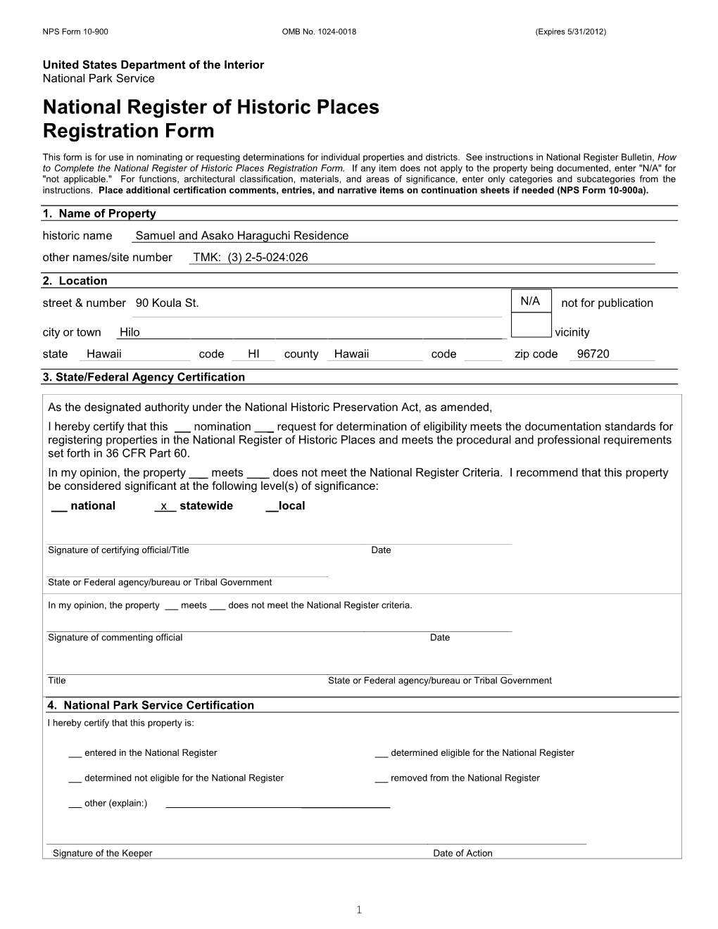 NPS Form 10 900 OMB No. 1024 0018