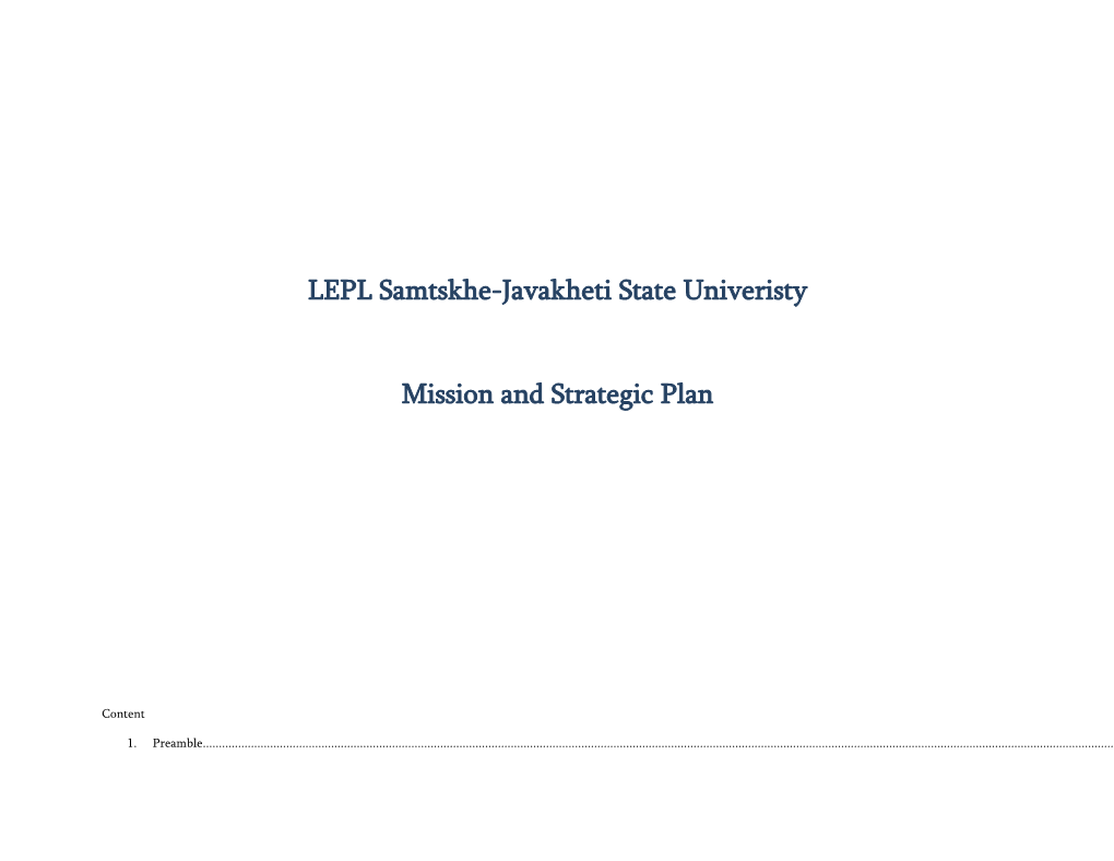 LEPL Samtskhe-Javakheti State Univeristy Mission and Strategic Plan