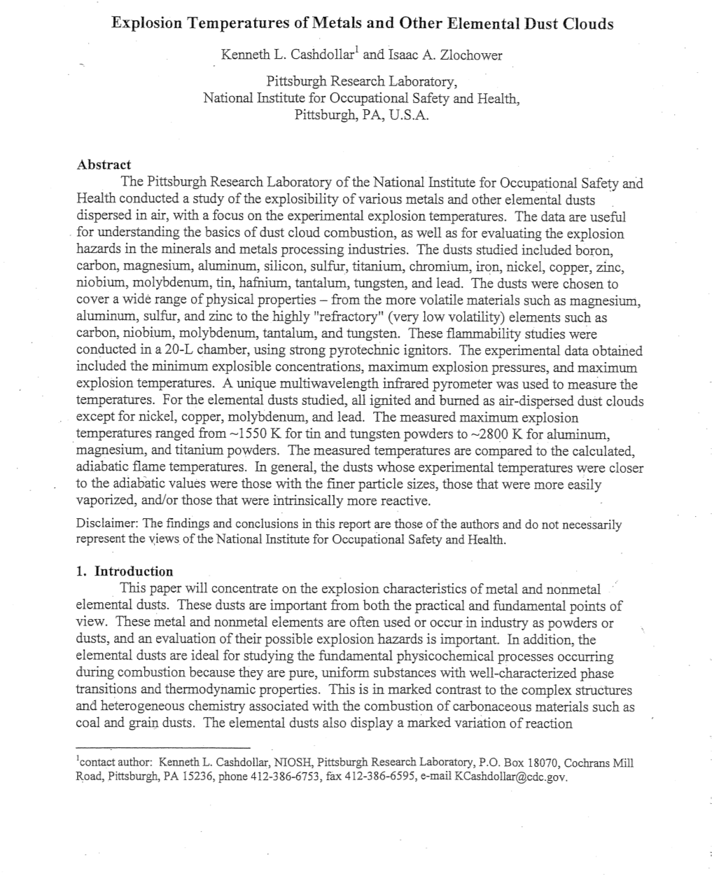 Explosion Temperatures of Metals and Other Elemental Dust Clouds