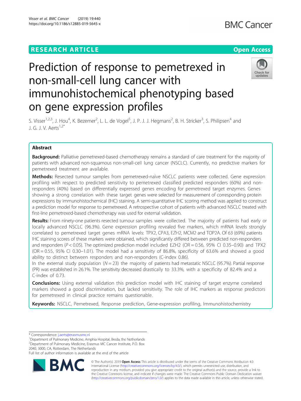 Prediction of Response to Pemetrexed in Non-Small-Cell Lung Cancer with Immunohistochemical Phenotyping Based on Gene Expression Profiles S