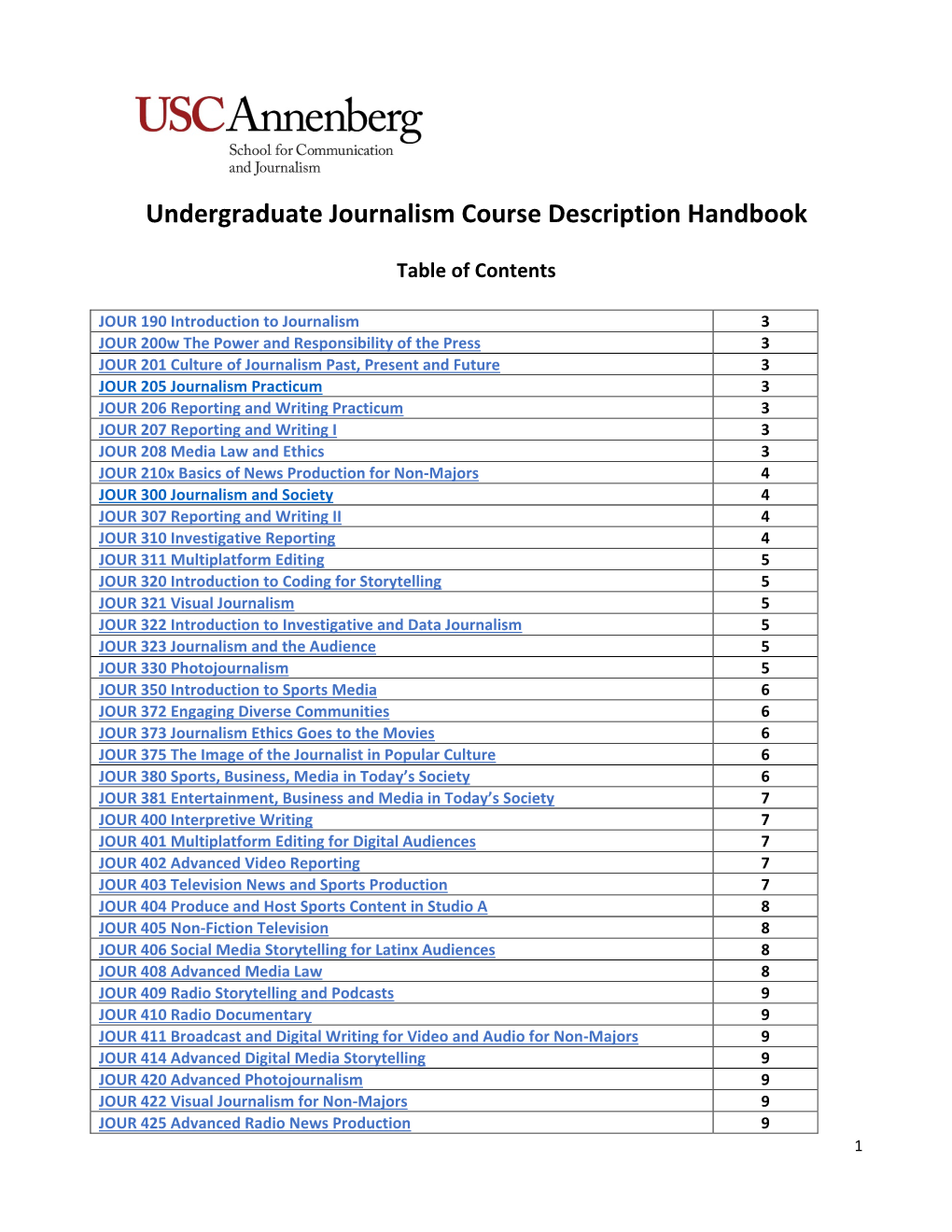 Undergraduate Journalism Course Descriptions