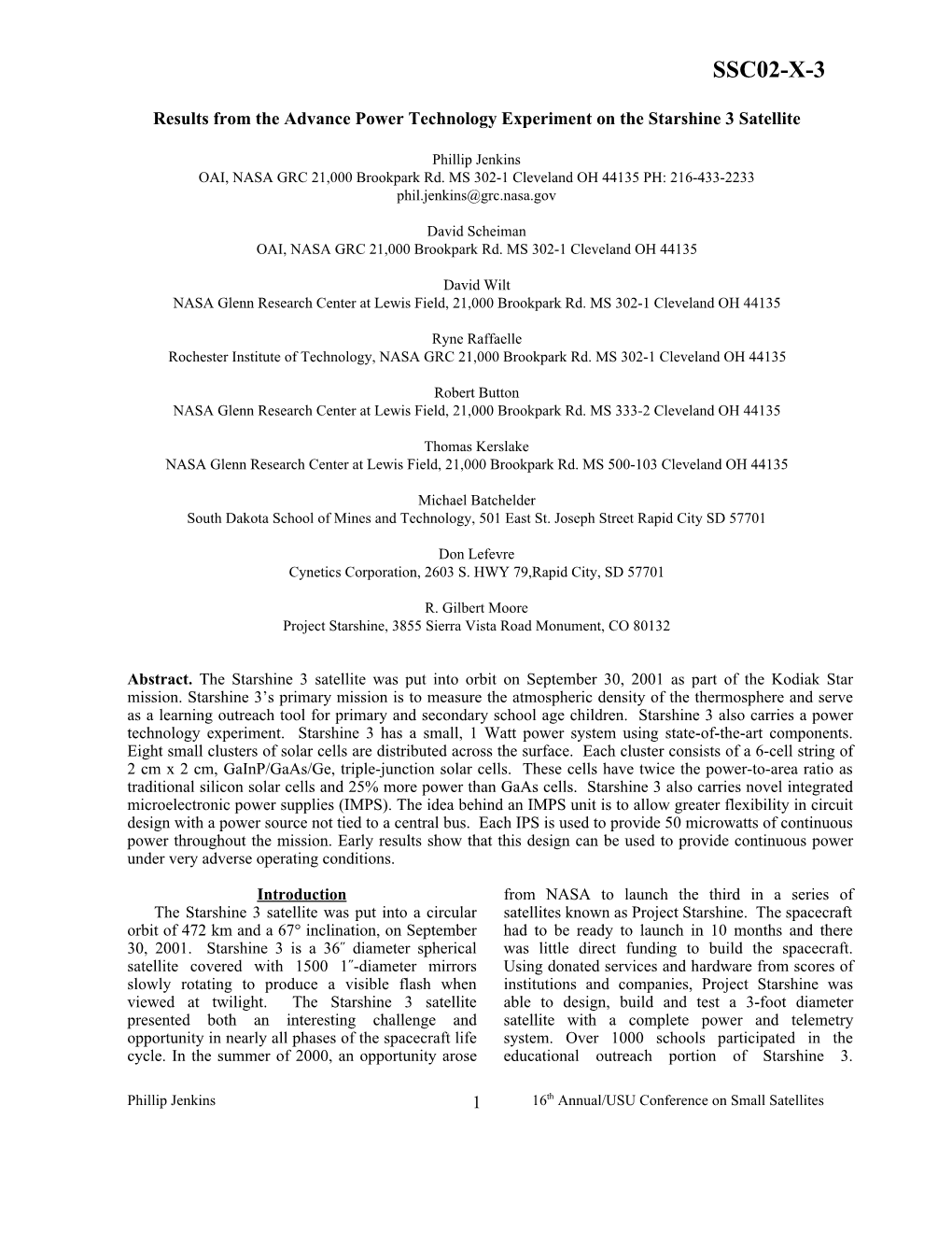 Results from the Advance Power Technology Experiment on the Starshine 3 Satellite