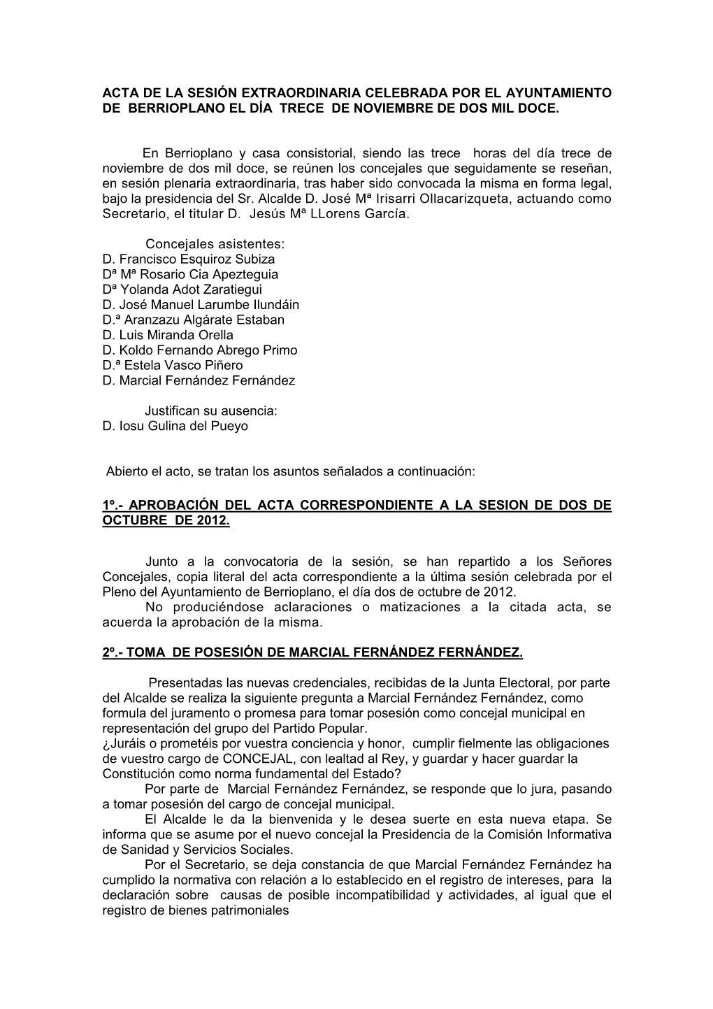 Acta Municipal De 13 De Noviembre De Dos Mil Doce