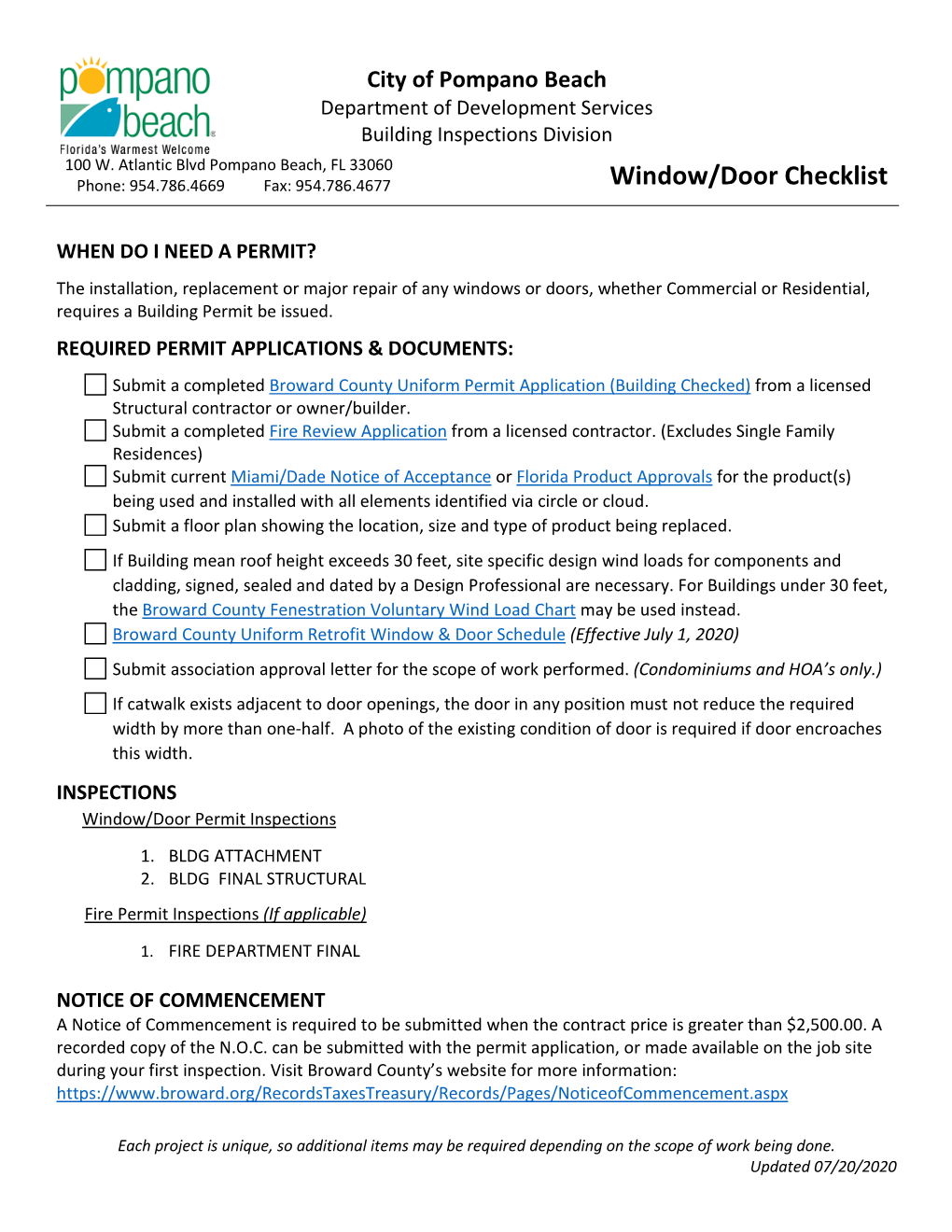 Window/Door Checklist