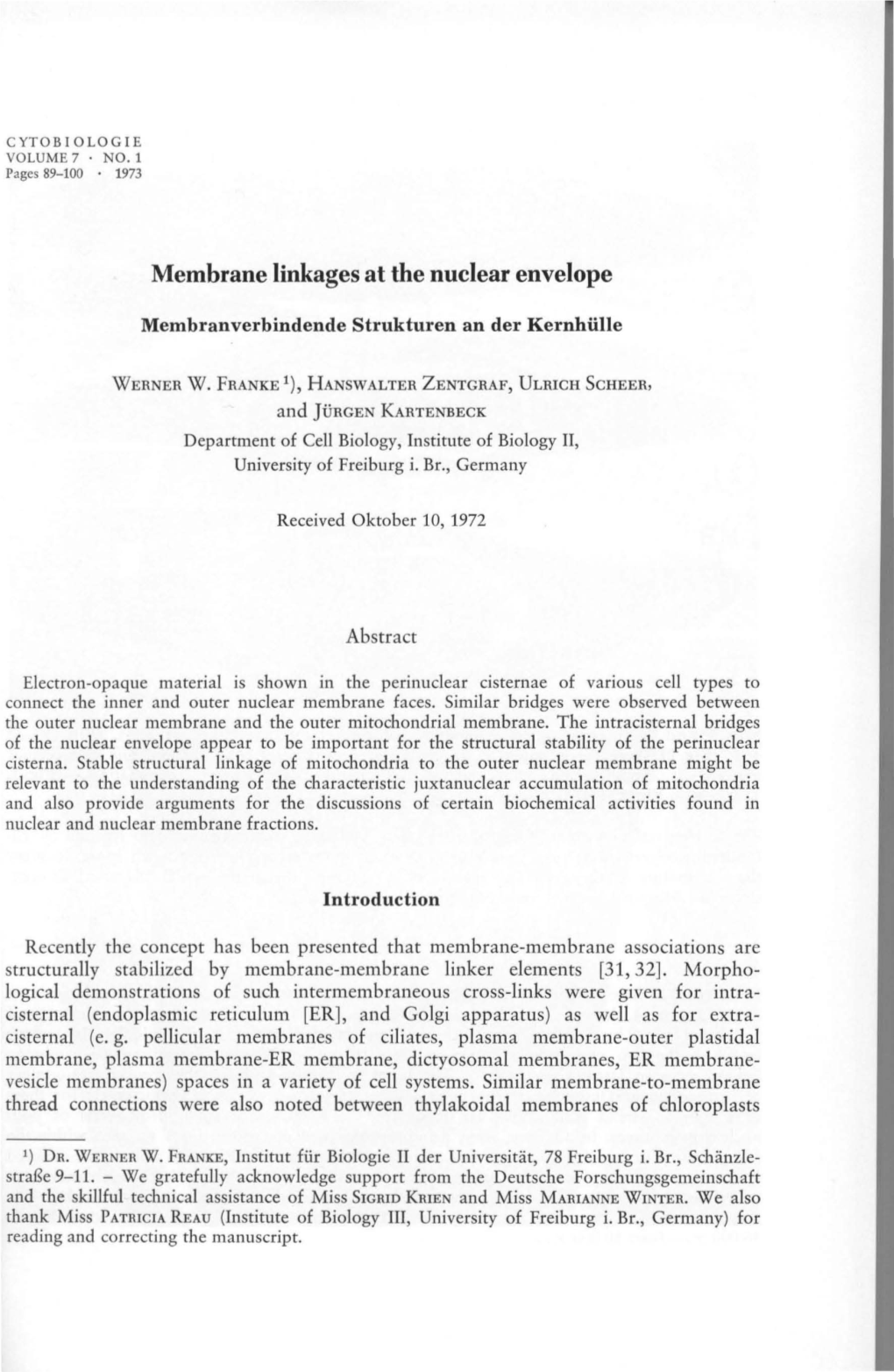 Membrane Linkages at the Nuclear Envelope