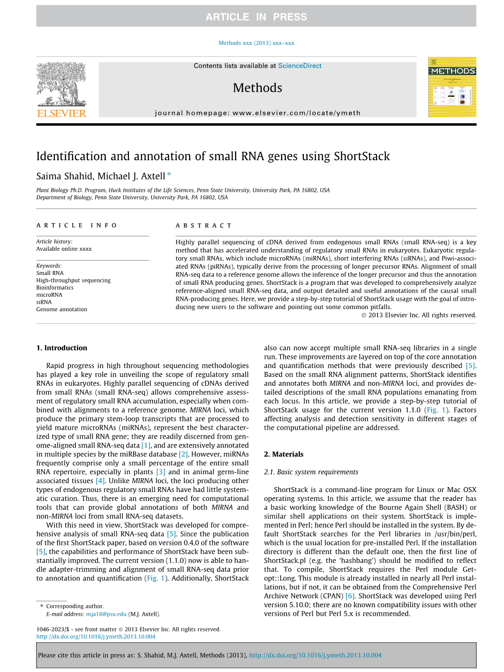 Identification and Annotation of Small RNA Genes Using Shortstack