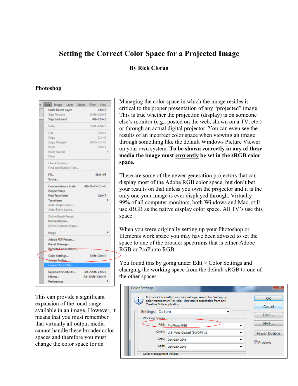 Setting the Correct Color Space for a Projected Image