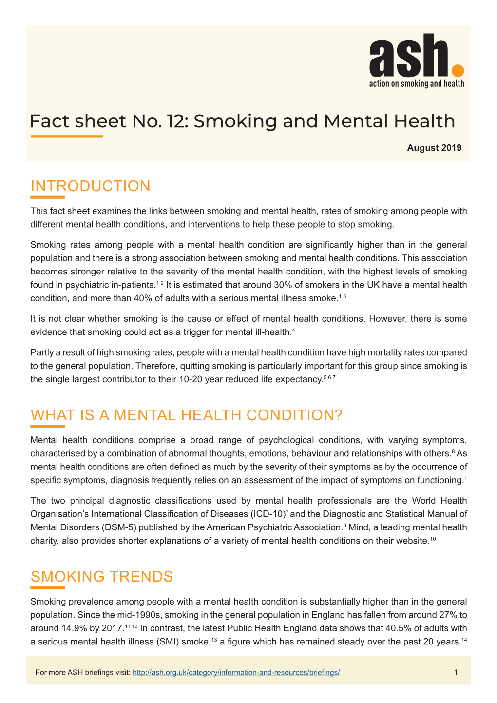 Fact Sheet No. 12: Smoking and Mental Health