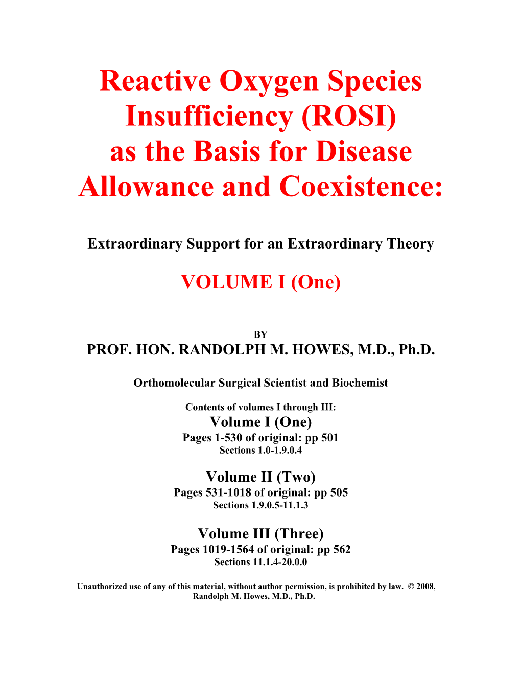 Reactive Oxygen Species Insufficiency (ROSI) As the Basis for Disease Allowance and Coexistence