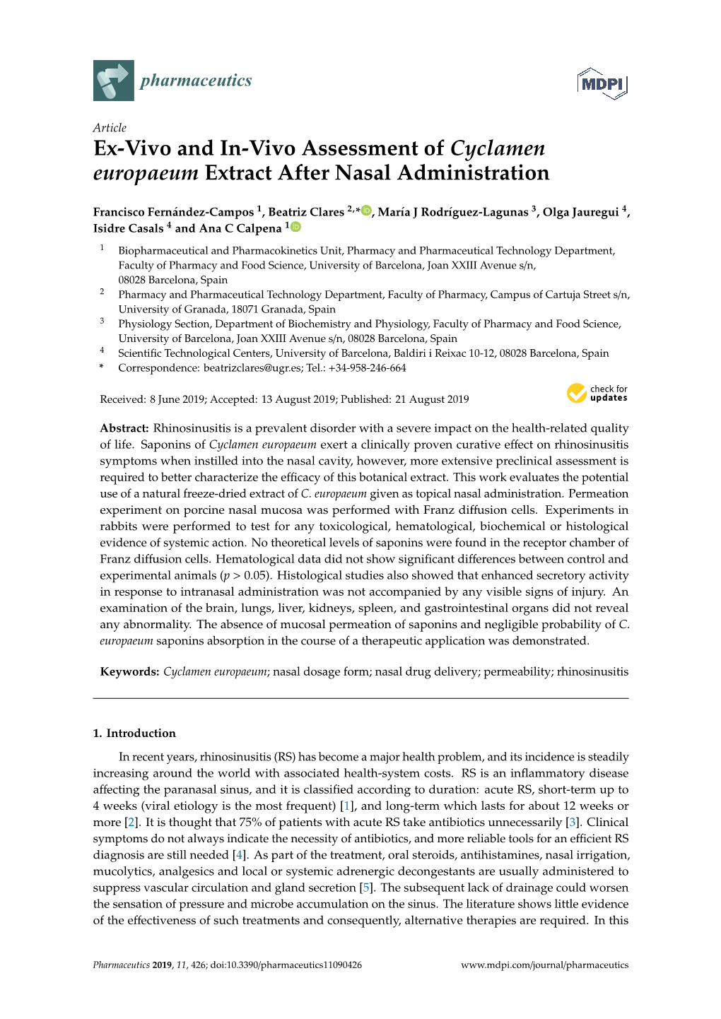 Ex-Vivo and In-Vivo Assessment of Cyclamen Europaeum Extract After Nasal Administration