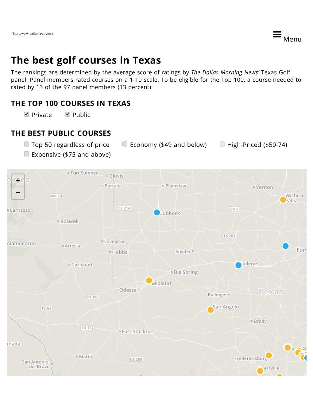 The Best Golf Courses in Texas the Rankings Are Determined by the Average Score of Ratings by the Dallas Morning News’ Texas Golf Panel