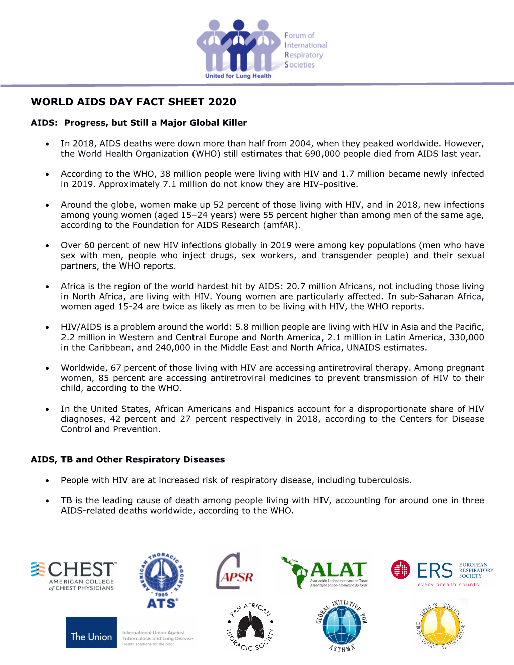 World Aids Day Fact Sheet 2020