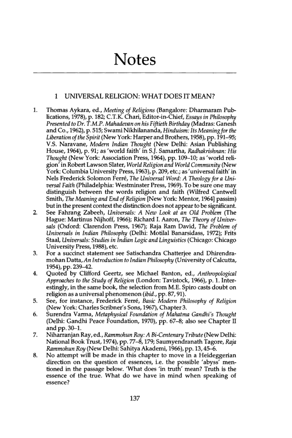 1 UNIVERSAL RELIGION: WHAT DOES IT MEAN? 1. Thomas Aykara