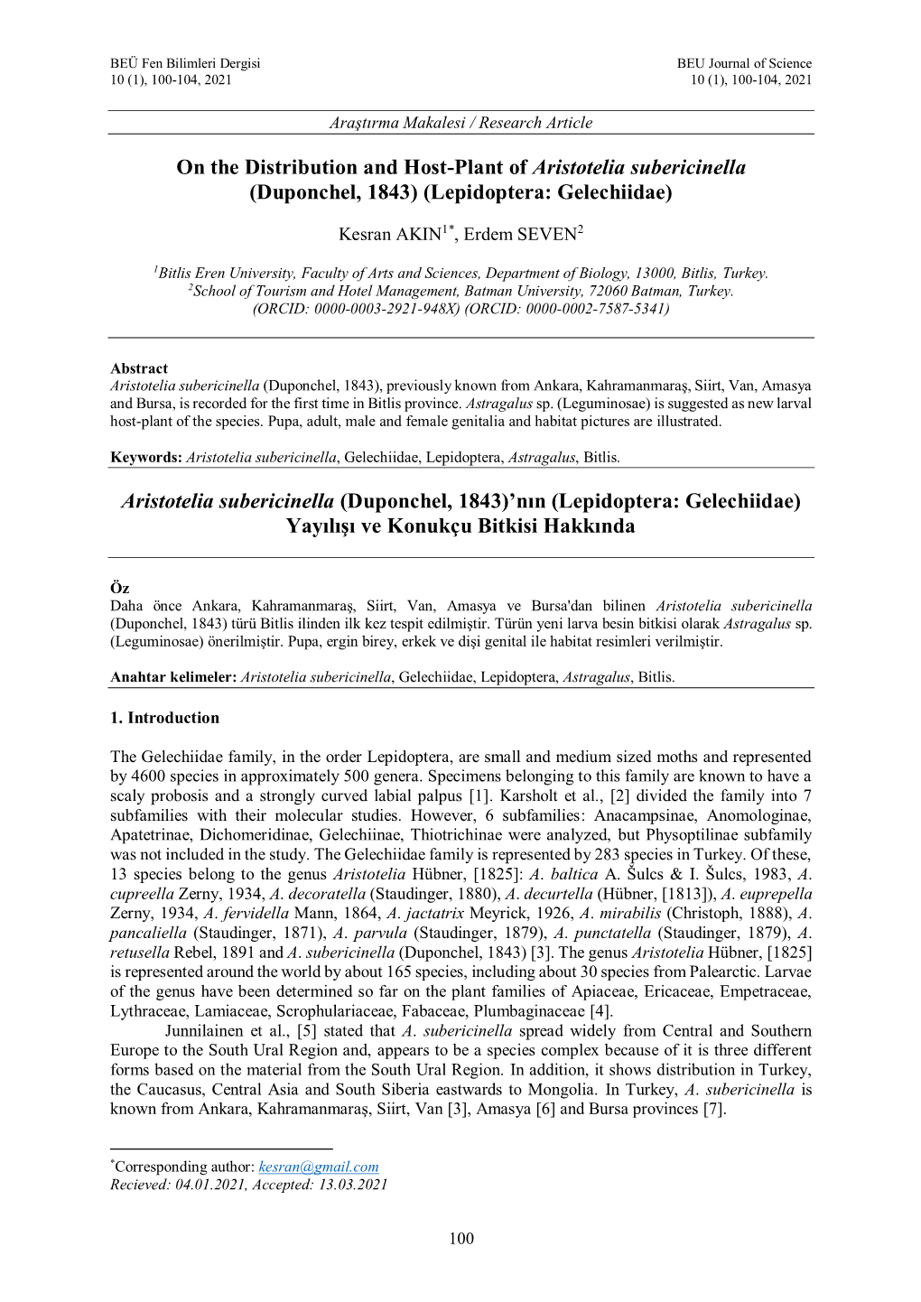 On the Distribution and Host-Plant of Aristotelia Subericinella (Duponchel, 1843) (Lepidoptera: Gelechiidae)