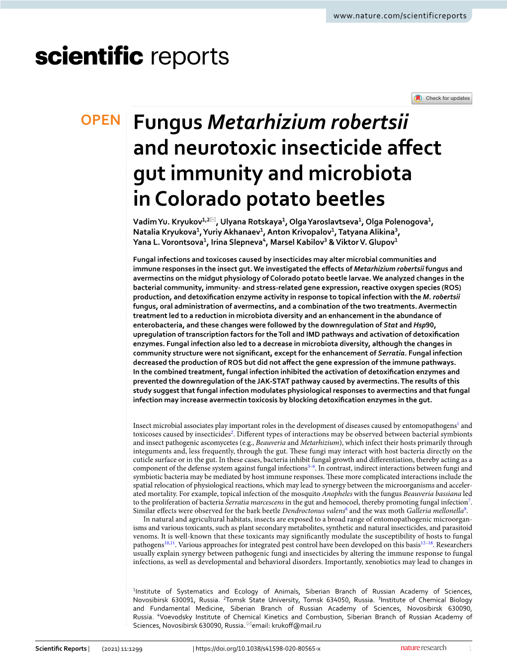 Fungus Metarhizium Robertsii and Neurotoxic Insecticide Affect Gut