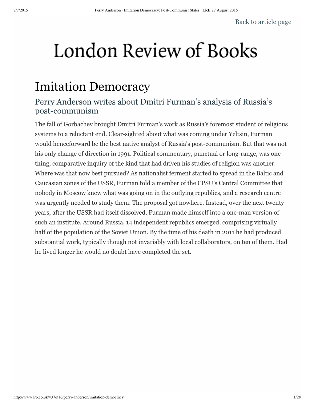 Perry Anderson · Imitati...Es · LRB 27 August 2015