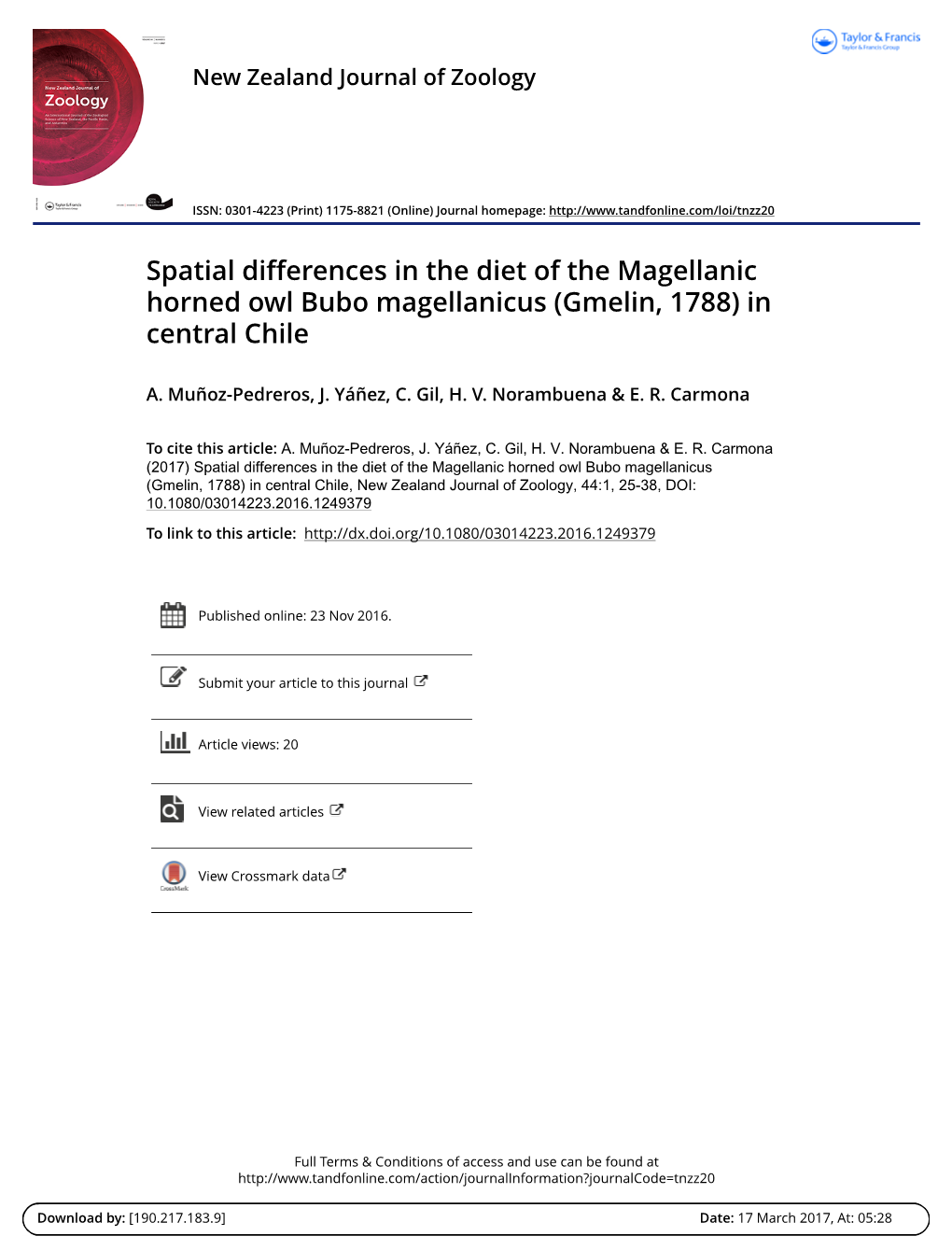 Spatial Differences in the Diet of the Magellanic Horned Owl Bubo Magellanicus (Gmelin, 1788) in Central Chile