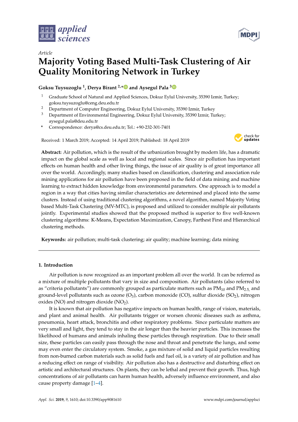 Majority Voting Based Multi-Task Clustering of Air Quality Monitoring Network in Turkey