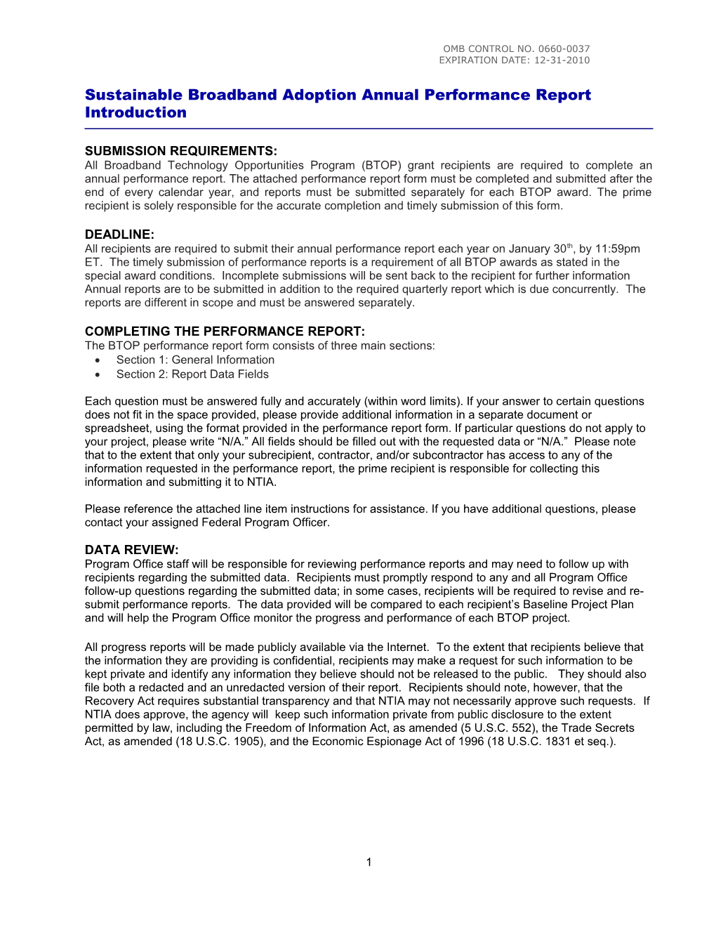 Sustainable Broadband Adoption Annual Performance Report Introduction