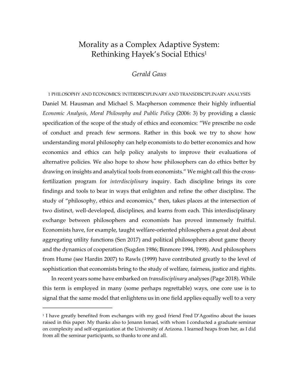 Morality As a Complex Adaptive System: Rethinking Hayek's Social