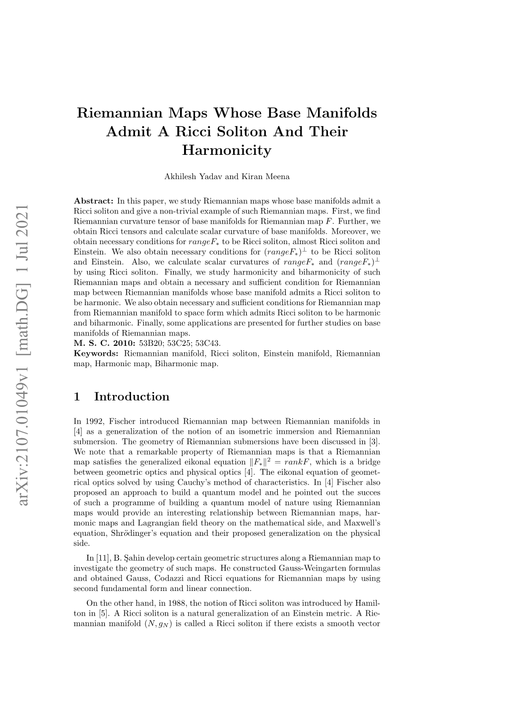 Riemannian Maps Whose Base Manifolds Admit a Ricci Soliton and Their Harmonicity 3 Whose Base Manifold Admits a Ricci Soliton