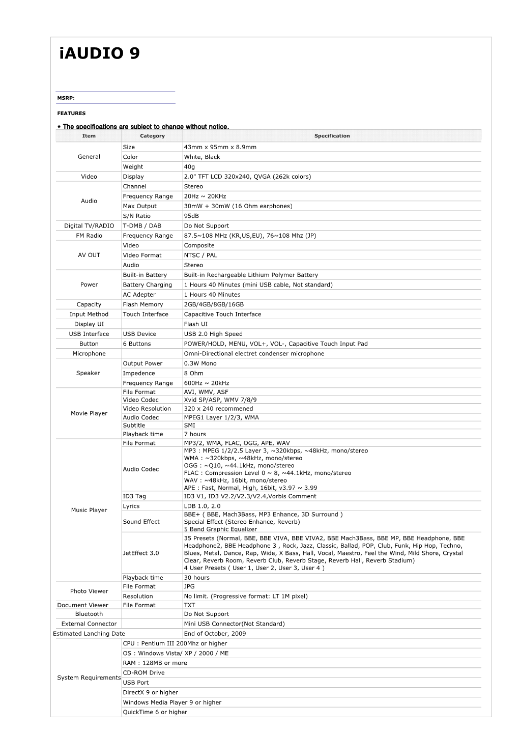 Iaudio 9 Spec V1 0