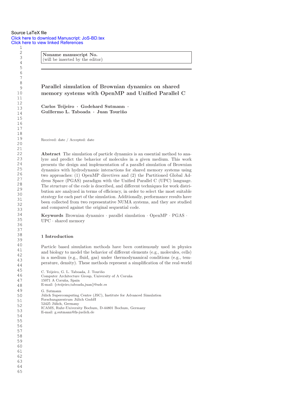 Parallel Simulation of Brownian Dynamics on Shared Memory