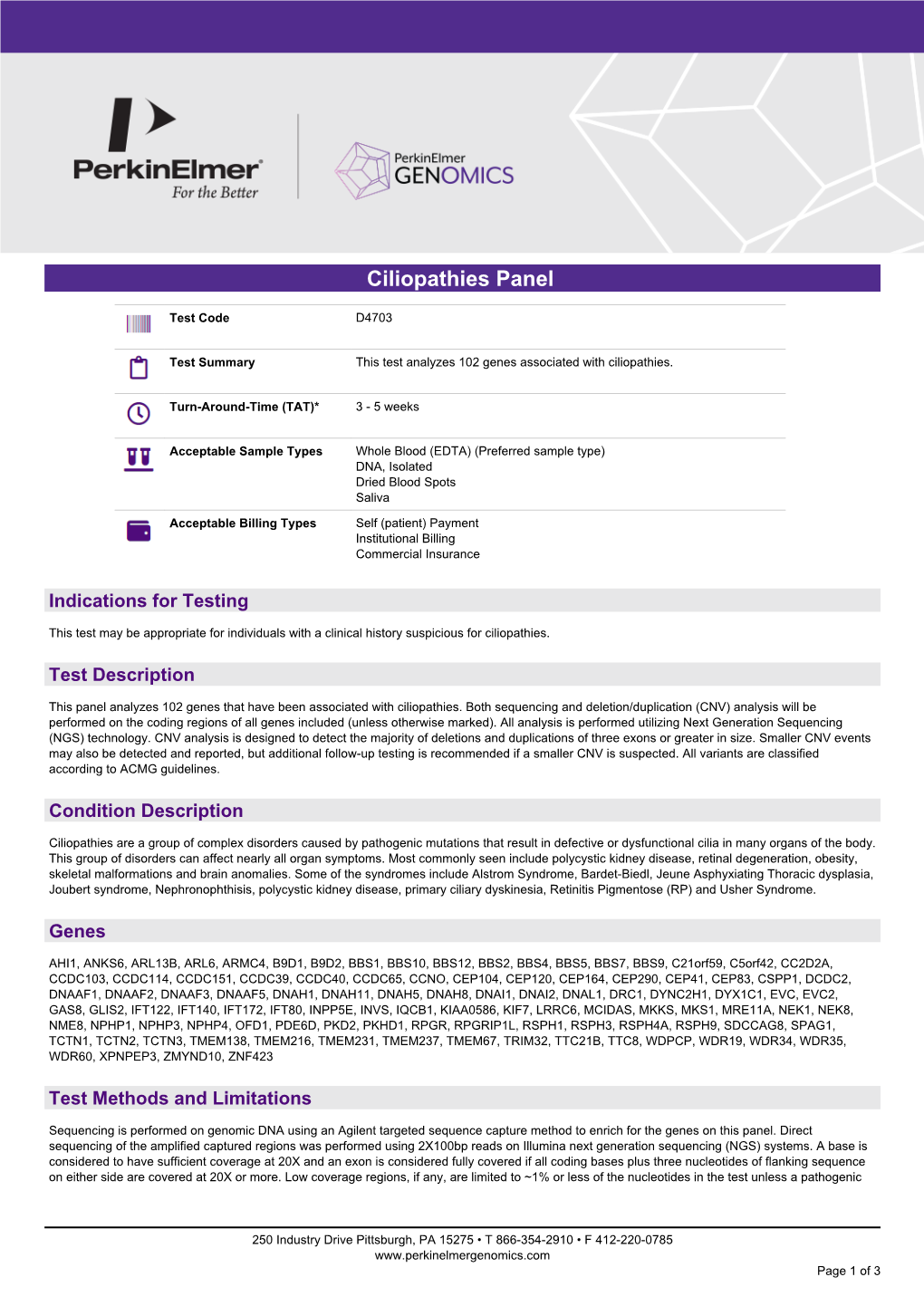 Perkinelmer Genomics to Request the Saliva Swab Collection Kit for Patients That Cannot Provide a Blood Sample As Whole Blood Is the Preferred Sample